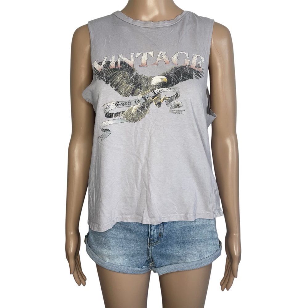 Charlotte Russe Gray Crewneck Sleeveless “Vintage” Eagle Graphic Print Tank Top